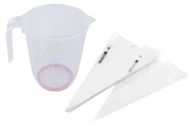 100 Einweg-Spritzbeutel 50x28 cm + Messbecher 1 l mit Ausgießer