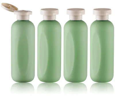 Zdjęcie produktu dla Zestaw 4 zielonych, plastikowych butelek z dozownikiem, pojemność 200 ml