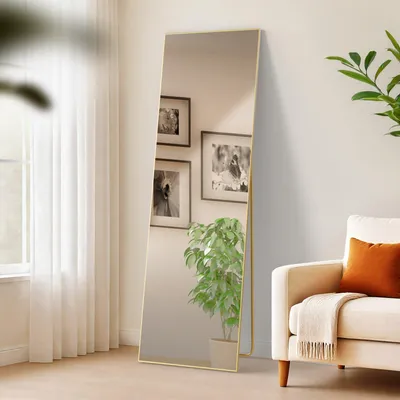 Obrázek produktu pro Zrcadlo Spiegel Benicia – nástěnné nebo stojací | Barva: zlatá | Rozměry: 50 x 3 x 160 cm
