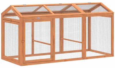 Produktbild von Hühnerstall mit Sitzstange, Doppeltüren, Holz & Metall, 156 x 70,5 x 84 cm