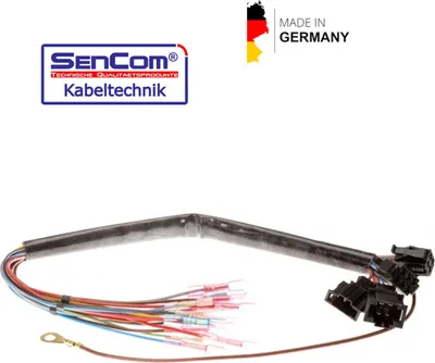 A wiring harness with multiple wires and connectors, along with branding and a 'Made in Germany' label.