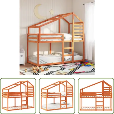 Produktbild von The Living Store Etagenbett mit Dach Wachsbraun 90x190 cm Massivholz Kiefer
