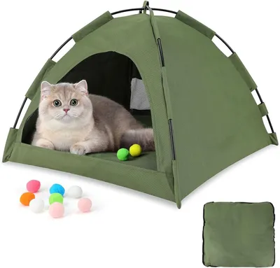 Produktbild von Haustierzelt Katzen Hunde Katzenhaus Katzenzelt Hundezelt mit Kissen für bis 15kg Haustiere Abnehmbar Waschbares 52x52x39cm