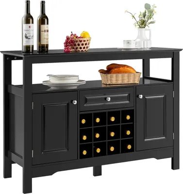 Produktbild von Sideboard - Küchenschrank - Holz - Stauraum mit Schubladen - Buffetschrank & Weinschrank - Schwarz