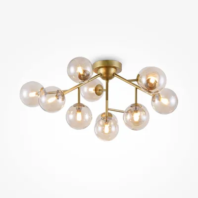 Produktbild von Deckenleuchte Metall Rauchglas 60 cm breit in Gold Bernstein G9 12-flammig Kugel Schirm Modern Deckenlampe