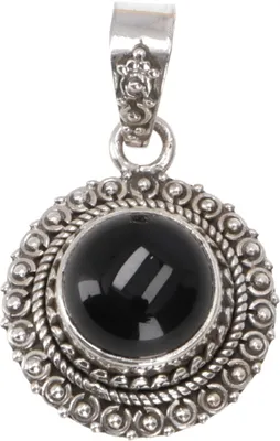 Produktbild von Indischer Runder Silberanhänger - Onyx, Schwarz, SterlingSilber, Anhänger & Amulette aus Silber
