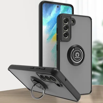 Image de Étui pour Samsung Galaxy S21 FE 5G étui TPU translucide mat avec support d'anneau et stand Noir