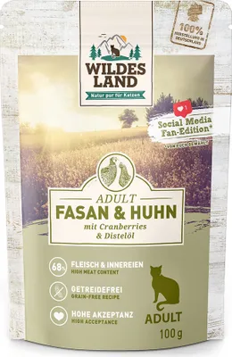 Produktbild von Wildes Land Classic Adult 100g, Adult, jede Rasse, Huhn, Fasan, 100 g, Getreidefrei, Ohne künstliche Farbstoffe