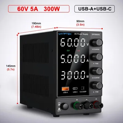 Image de Alimentation de laboratoire à découpage – Alimentation de table – Réglable de 0 à 60 V, 5 A – Contrôle par encodeur – Sortie unique – Prise secteur 220 V, compatible EU, 50/60 Hz – 60 V, 5 A