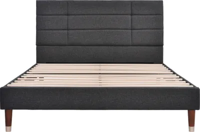 Produktbild von Merax Polsterbetten 140x200cm Doppelbett aus Leinen, Ehebett Bettgestell mit Lattenrost, gepolstertes Kopfteil, Bett ohne Matratze, Dunkelgrau