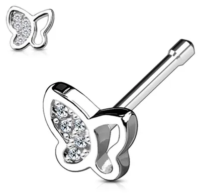 Produktbild von Nasenstecker „Schmetterling“: Nasenpiercing Stecker mit Zirkonia Silber