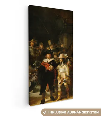 Obrázek produktu pro OneMillionCanvasses® - Obraz na plátně - Noční hlídka - Obraz od Rembrandt van Rijn, nástěnná malba, nástěnné dekorace obrazy obývací pokoj, 40x80cm