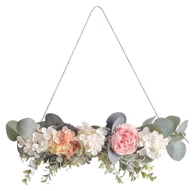 Produktbild von Türkranz mit Rosen Girlande - Blumen Dekoration - Kunstblumenkranz - Wanddekoration - Hochzeitsdekoration - Nachhaltiges Holz und Stoff - 38x12x12 cm - Blumendekoration