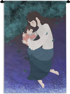 Produktbild von MuchoWow® Wandteppich Wandbehang Muttertag Illustration Mutter mit Kind in der Natur 90x135 cm Tapisserie Dekoration Wandtuch - Baumwolle - Wandskulptur
