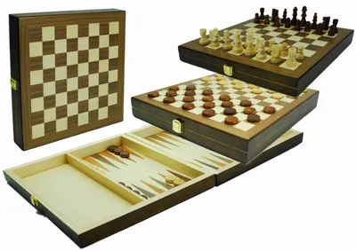 Produktbild von HOT Games Schach Dame Backgammon Holzspielkassette 29x29cm klassisch
