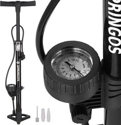 Produktbild von Fahrradhandpumpe mit Druckmesser Luftpumpe bis 11 bar 160 PSI Doppelventilkopf