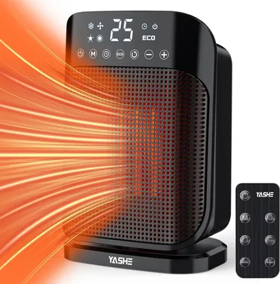 Produktbild von YASHE Heizlüfter, 1800W PTC Keramik-Heizlüfter, Elektrischer Heizung Energieeffizient, 75 ° Oszillation, 5 Modi 24h Timer, Thermostat, Überhitzungsschutz-, Kipp-Schutz, Schwarz