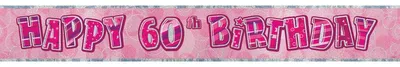 Produktbild von Unique pinkes Geburtstags-Party-Banner zum 60. Geburtstag, 274 cm lang, 13 cm hoch