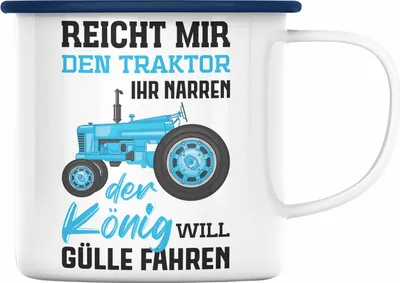 Produktbild von Trendation - Landwirt Spruch Geschenk Emaille Tasse Landwirtschaft Geschenke für Männer Traktor Spruch Emaille Emaille Tasse Gülle Fahren (Blau)