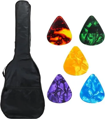 Immagine prodotto di Custodia impermeabile per chitarra acustica, con 5 plettri - Custodia nera robusta