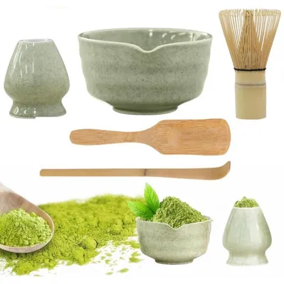 Produktbild von Matcha-Set 5-teilig Keramik mit Ausgießer, Rührer und Ständer