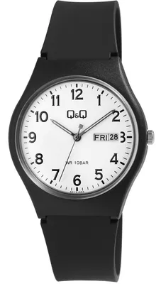 Produktbild von Q&Q Uniuhr mit Silikonarmband schwarz, 10 Bar wasserdicht