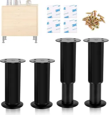 Obrázek produktu pro Ibenzoa® Nastavitelné nožičky na nábytek, sada 4 kusů – výškově nastavitelné 12–18 cm, černé, ocel, včetně šroubů – nožičky na nábytek pro postel, pohovku, stůl