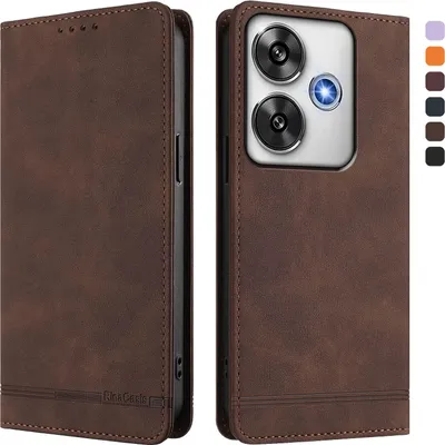 Produktbild von Hülle für Xiaomi Poco F6, Retro Kunstleder Ständer Klapphülle mit Kartenfächer und Magnetische Braun