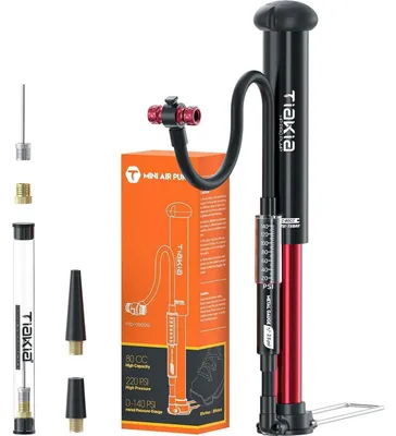 Image de Pompe à pied pour vélo, avec manomètre, en aluminium, compatible avec tous les types de valves, 220 PSI / 15 bars