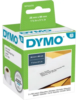 Image de DYMO LabelWriter Address - Adhésif permanent - blanc - Rouleau (8,9 cm x 2,8 m) 260 étiquette(s) (2 rouleau(x) x 130) d'adresse - pour DYMO LabelWriter 310, 315, 320, 330, 400, 450, 4XL, SE450, Wireless