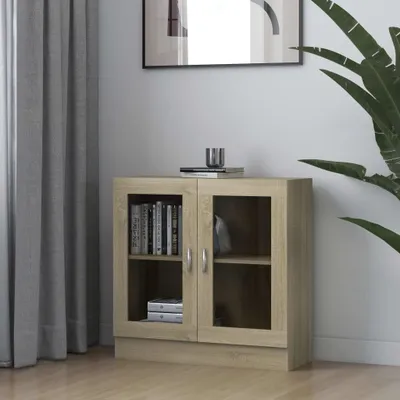 Zdjęcie produktu dla vidaXL Gablota dąb sonoma 82,5x30,5x80 cm Materiał drewnopochodny - Gablota - Gabloty - Regał - Regały na książki