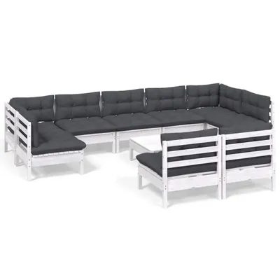 Produktbild von vidaXL 10-tlg. Garten-Lounge-Set mit Kissen Weiß Kiefer Massivholz