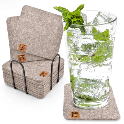 Produktbild von Glasuntersetzer mit Lederlabel / Mit Halter 12er-Set