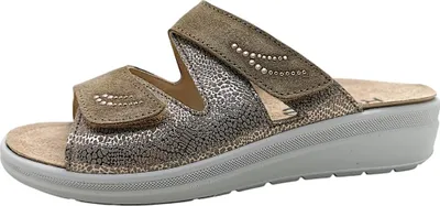 Produktbild von Rohde Damen Pantolette Leder Glitzer Druck Strass Wechselfußbett Rivella 5729, Größe:39 EU, Farbe:Braun