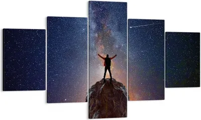 Produktbild von Bild auf Leinwand - Leinwandbild - 5 Teile - Kosmos Maßstab Mensch - 125x70cm - Wand Bild - Wanddeko - Wandbilder - Leinwanddruck - Bilder - Wanddekoration - Leinwand bilder - Wandbild - EA125x70-4786