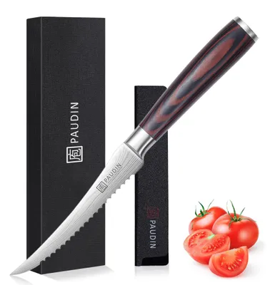 Tomatenmesser 13 cm, Edelstahl, Holzgriff, antihaftbeschichtet