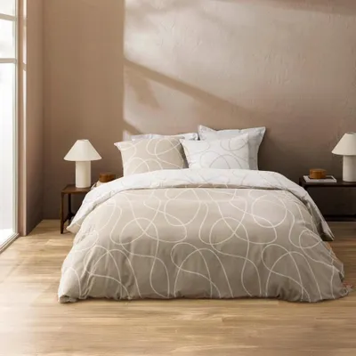 Image de Parure de lit - Douceur d'Intérieur - Imprimé Clara - Coton - 260x240cm - Beige