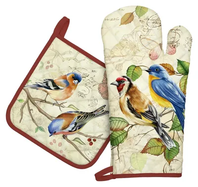 Productafbeelding van Ovenwanten en pannenlappen set – 100% katoen, extra lange hittebestendige handschoenen