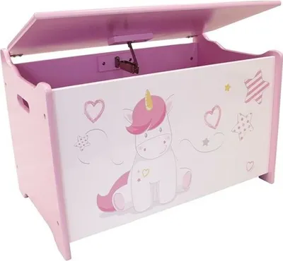 Obrázek produktu pro Hračky truhla, jednorožec design, dřevo, 36 x 36 x 60 cm, bílá a růžová, 9 kg, pro děti od 3 let