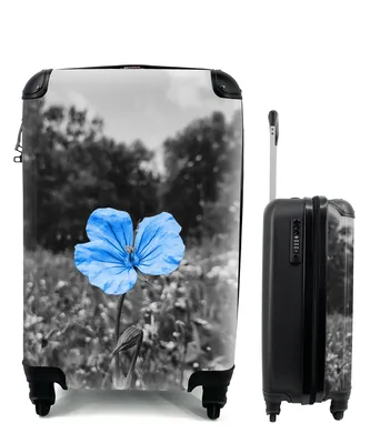 Produktbild von MuchoWow® Koffer Handgepäck Trolley Rollkoffer Kleine Reisekoffer mit 4 Rollen - Blumen - Schwarz - Weiß - Blau - Cabin Size < 55x40x23 cm & 55x40x20 cm - Fotokoffer - Kabinenkoffer - Boardgepäck - Reise-Box - Reisekoffer - Reisegepäck - Koffer mit Bild - Trolley für Kinder