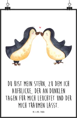 Produktbild von Mr. & Mrs. Panda Bild Pinguin Liebe DIN A1 - Weiß - Geschenk, Geschenkidee, Wandbild, wanddeko, Hochzeitstag, Kunstdruck, Vertraut, drucke, Plakat, Hochzeit, Freundin