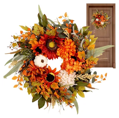 Produktbild von Herbst Türkranz | Sonnenblumen und Beeren | Willkommensschild Deko für Erntedank