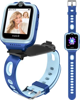 Image de (Bleu)Enfants Smartwatch avec montre-téléphone GPS 4G-WLAN appel vidéo Smart watch avec rotation 360° et double caméra-SOS podomètre cadeau de jouet pour l'anniversaire de Noël pour enfants, garçons et filles