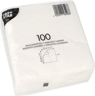Produktbild von Servietten, 1-lagig 1/4-Falz 33 cm x 33 cm weiss , 20 x 100 Stück