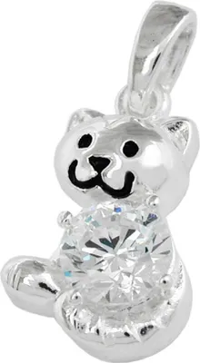 Produktbild von Anhänger Katze mit weiß Zirkonia facettiert 925 Echt Silber Kinder