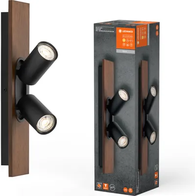 Image de Ledvance LED Deckenleuchte Decor Spot Mercury Holz Schwarz 2 x 3,4W GU10 460lm warmweiß 2700K dimmbar