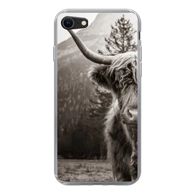 Produktbild von MuchoWow® Handyhülle Schutzhülle Hülle für iPhone SE 2022 Scottish Highlander - Stier - Schwarz - Weiß Silikon Softcase Handy Hülle - Schutzhülle