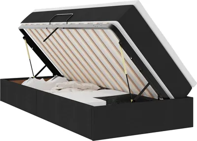 Image de Lit avec rangement et matelas Noir 100 x 200 cm Polyester