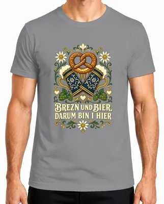 Immagine prodotto di Birra e salsicce, ecco perché sono qui. Maglietta tradizionale, pantaloni di pelle, abito tradizionale. T-shirt da uomo, grigio, taglia M