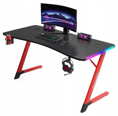 Image de Table de gaming - Table d'ordinateur 120 x 60 x 75 cm - Bureau rouge - Meubles de gaming - Table à LED